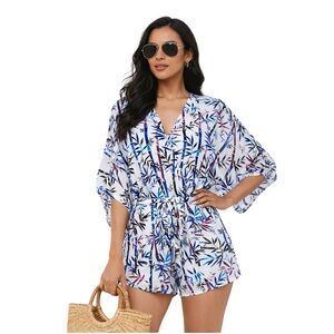 Olivaceous Tropical Bamboo Print Romper, Size Small NWOT